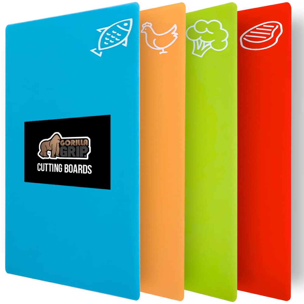 Gorilla Grip: conjunto de 4 tablas flexibles para cortar, ideal para diferentes alimentos.