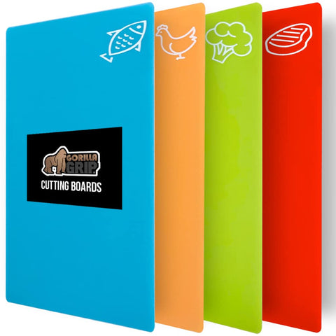 Gorilla Grip: conjunto de 4 tablas flexibles para cortar, ideal para diferentes alimentos.