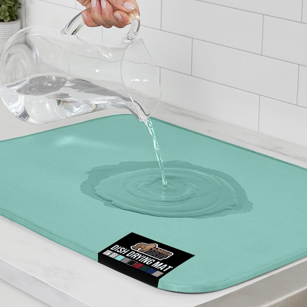 Tapete absorbente Gorilla Grip en menta para secar platos sin goteo