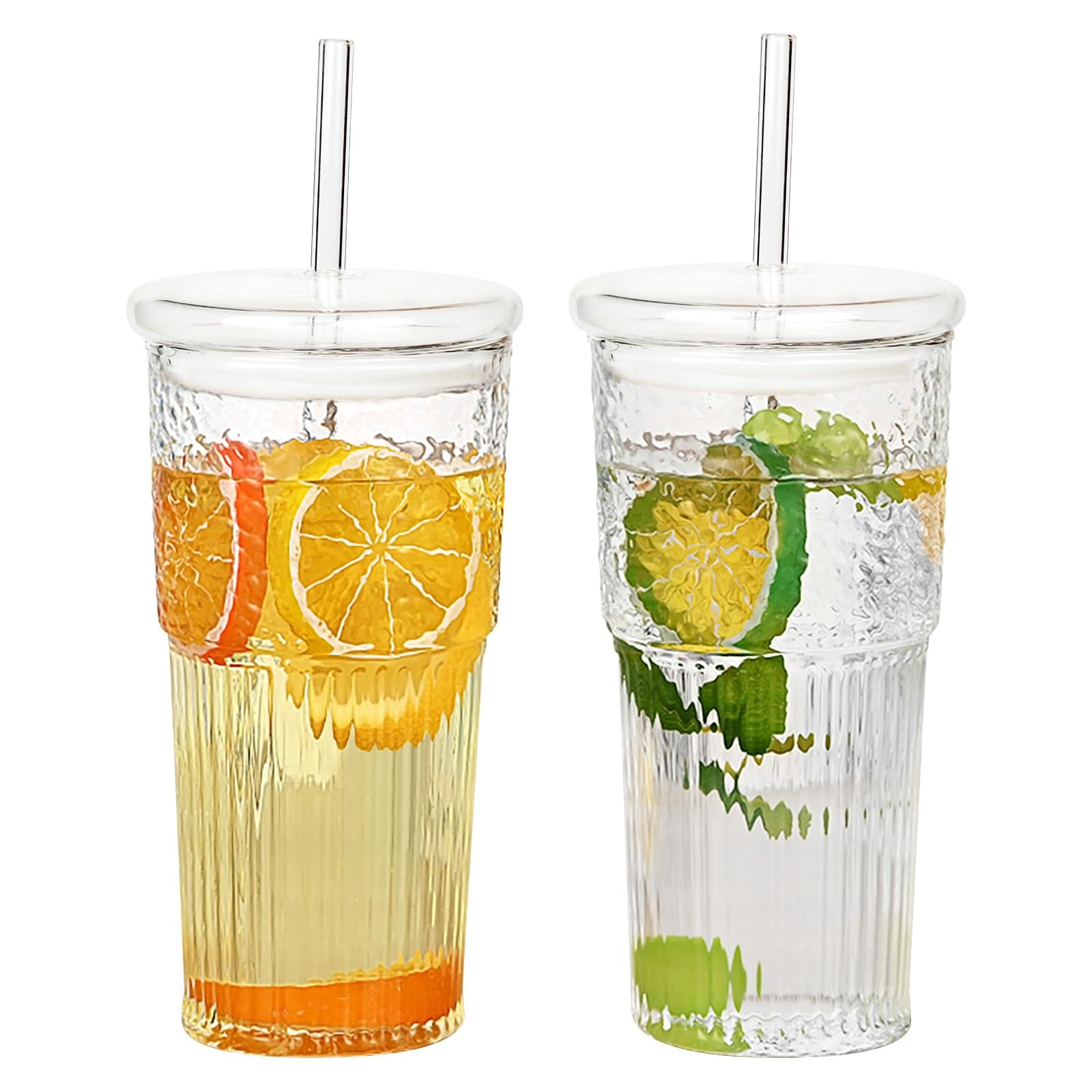 Vaso de cristal GOSCHE 20oz con tapa y pajilla, ideal para bebidas frías.