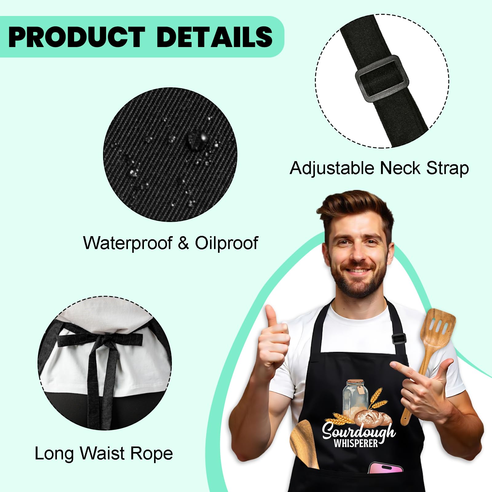 GOSJINNK Bolsillos prácticos para utensilios y recetas mientras cocinas.