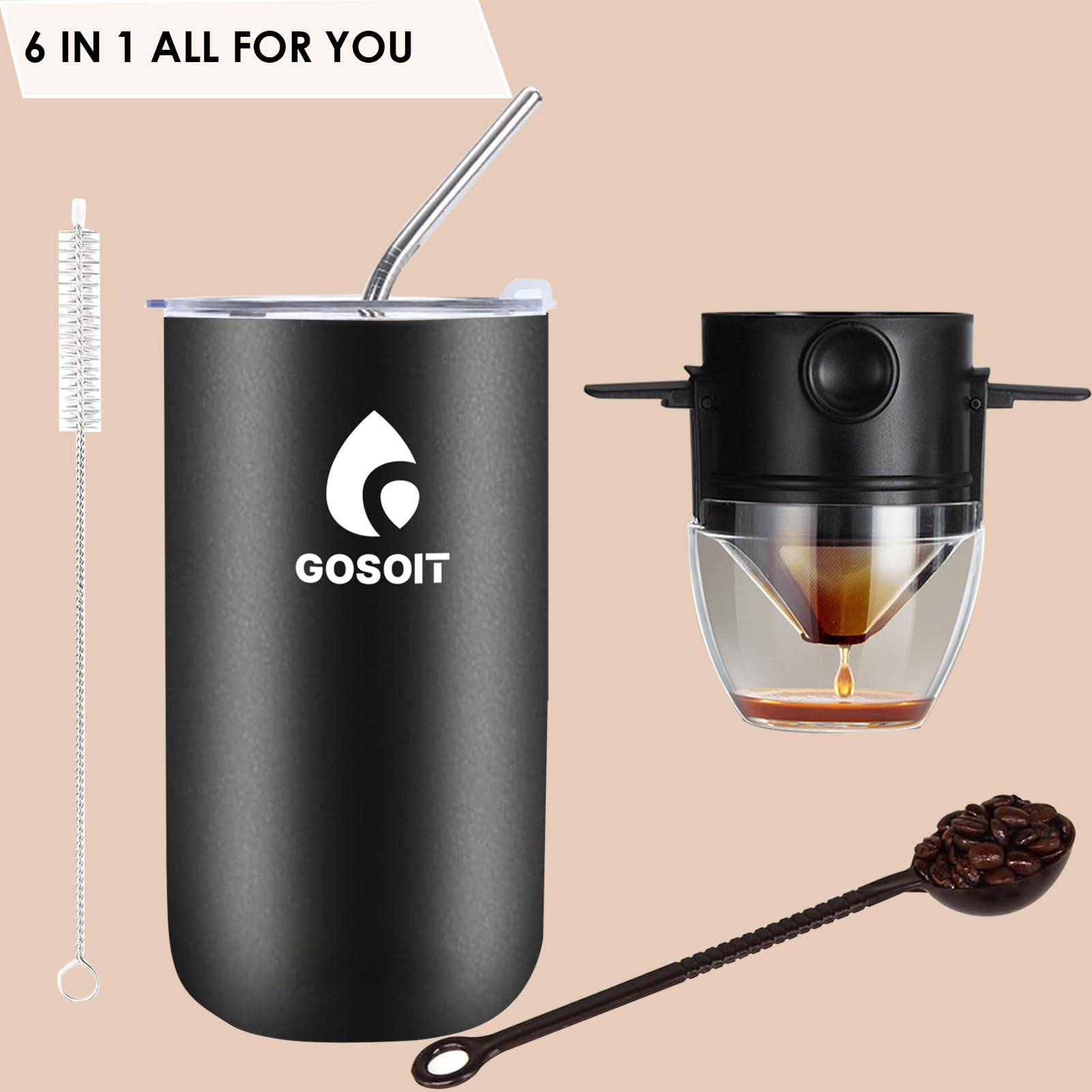 Filtro por-over de acero 304 de GOSOIT, filtración limpia para café