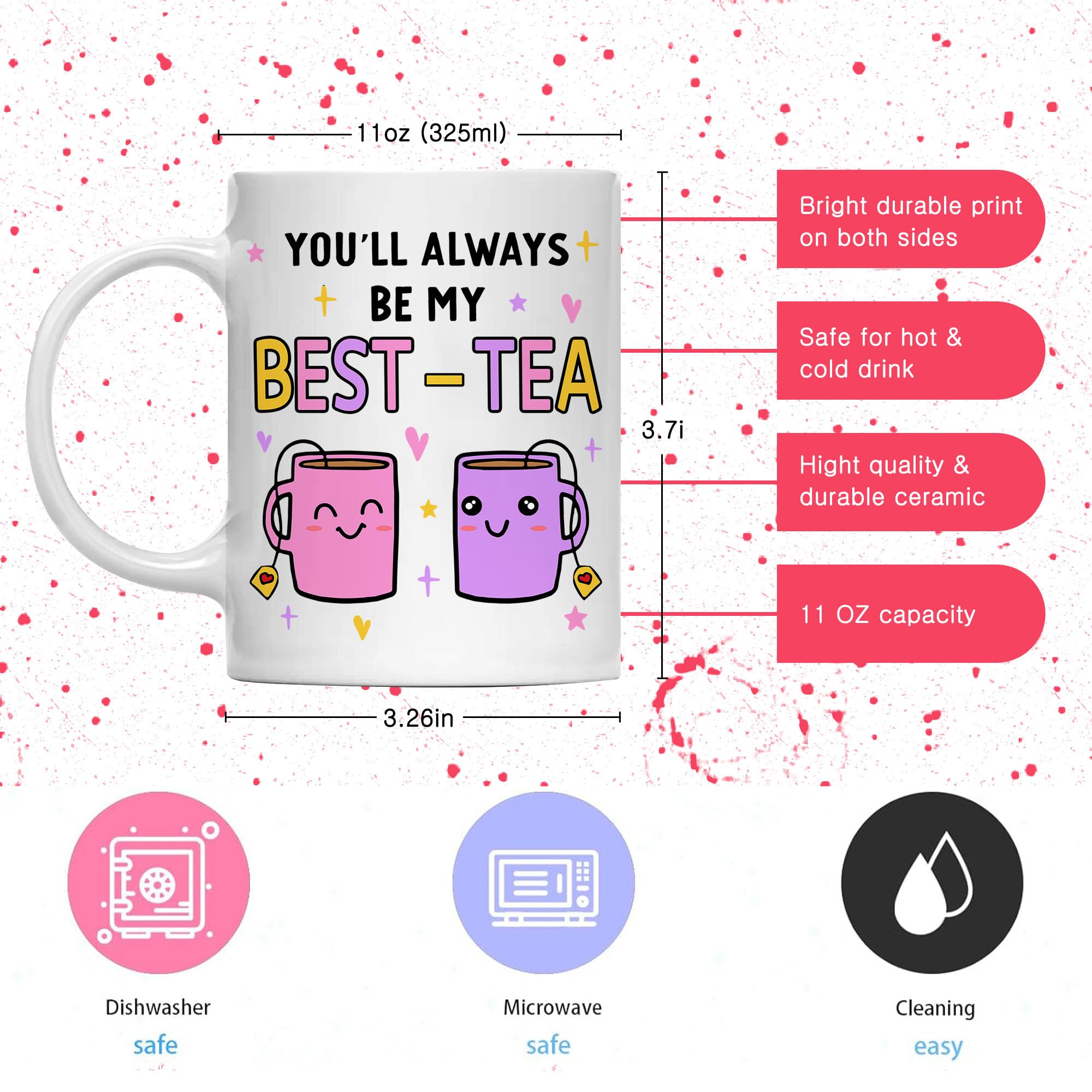 Taza de café Gossby Amiga, vista trasera, apta para microondas y lavavajillas.