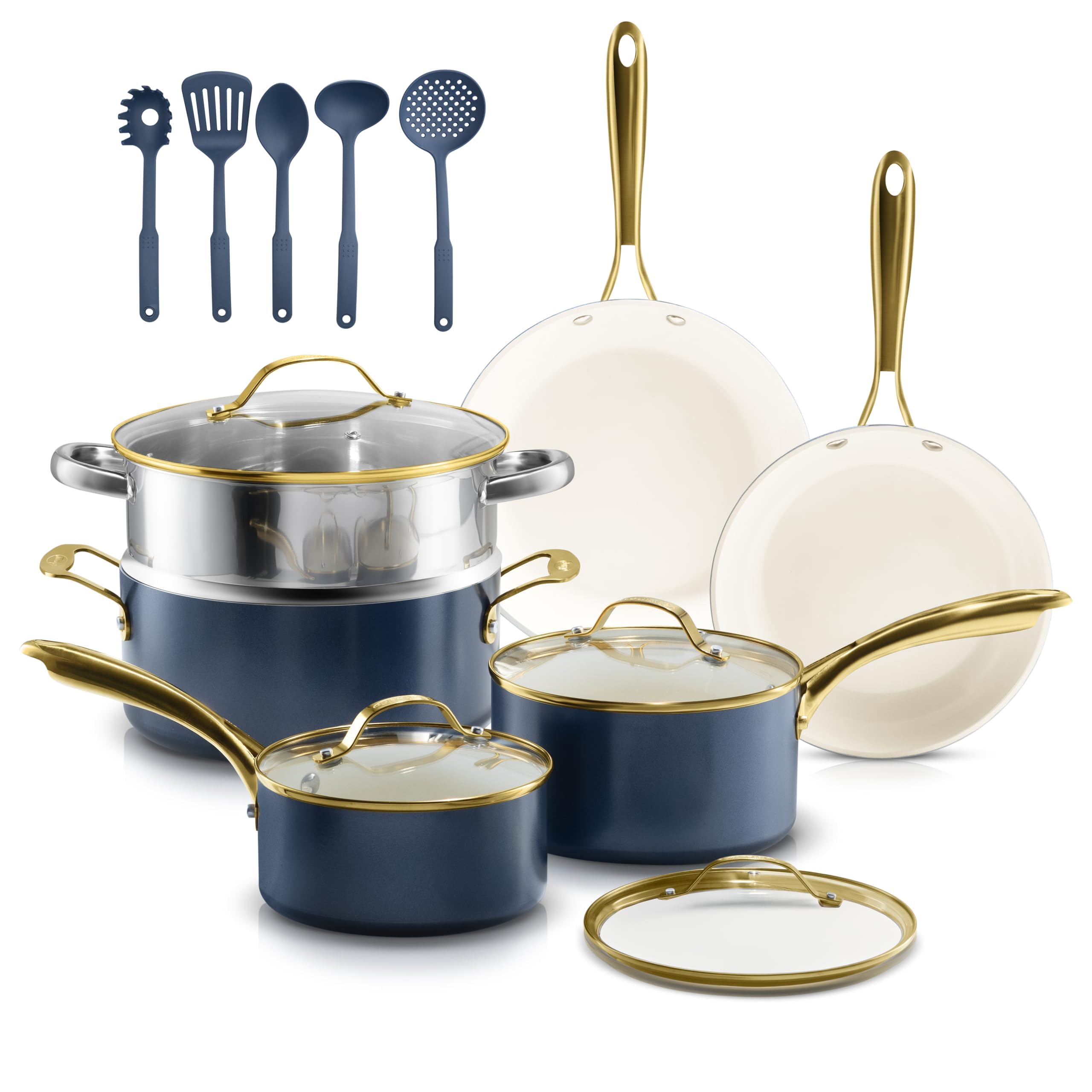 Gotham Steel 15 piezas ollas cerámicas antiadherentes para cocinar con poco aceite
