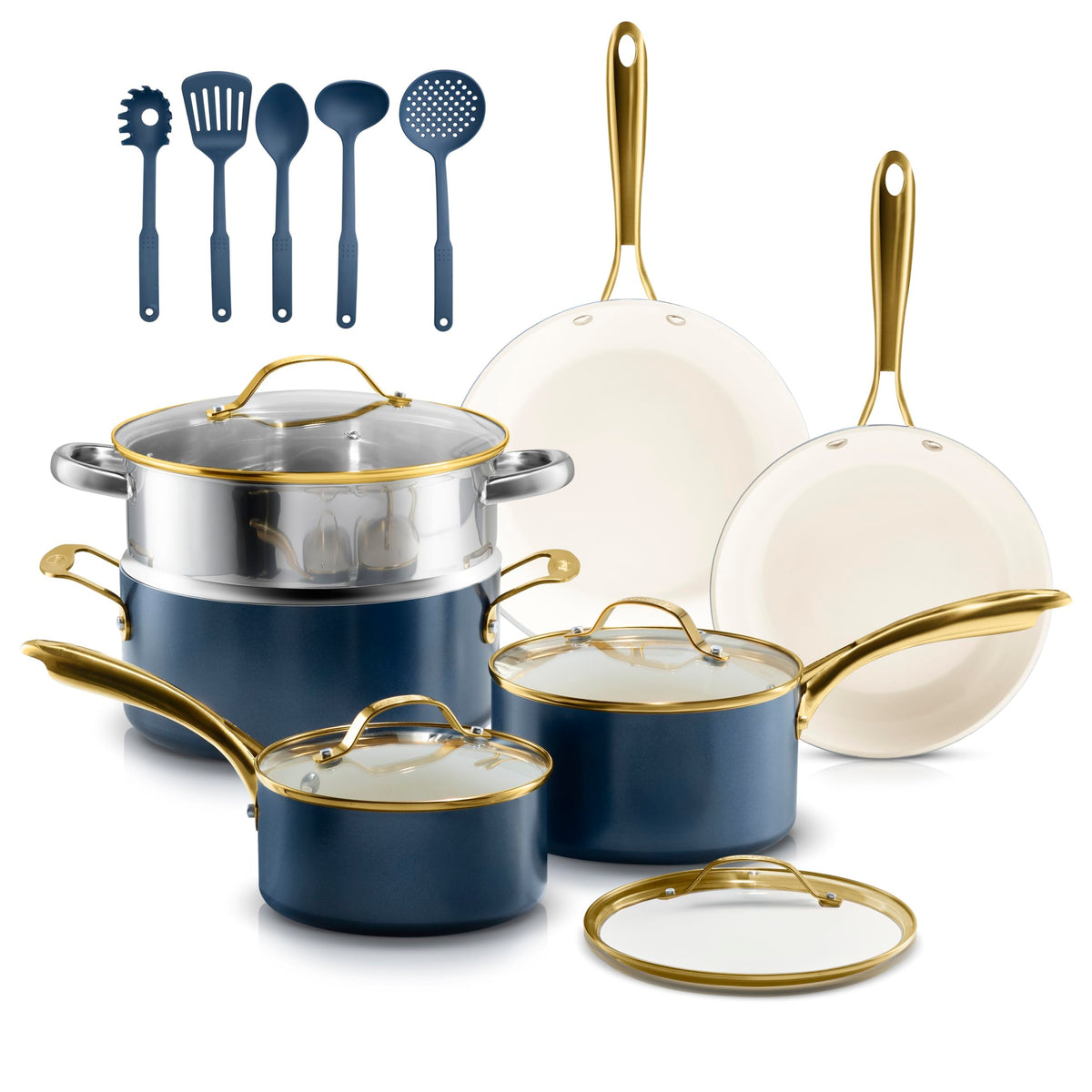 Gotham Steel 15 piezas ollas cerámicas antiadherentes para cocinar con poco aceite