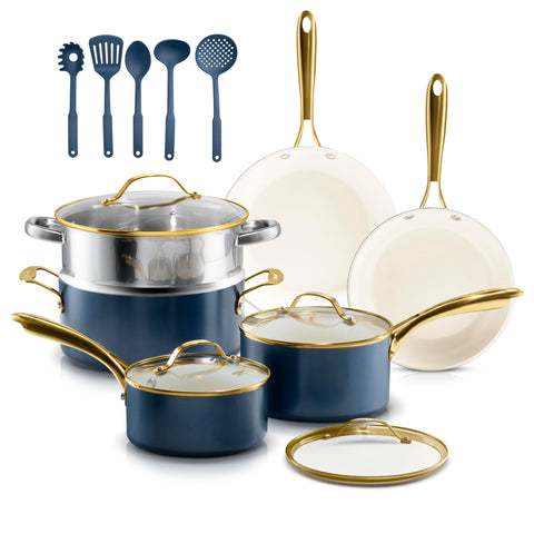Gotham Steel 15 piezas ollas cerámicas antiadherentes para cocinar con poco aceite