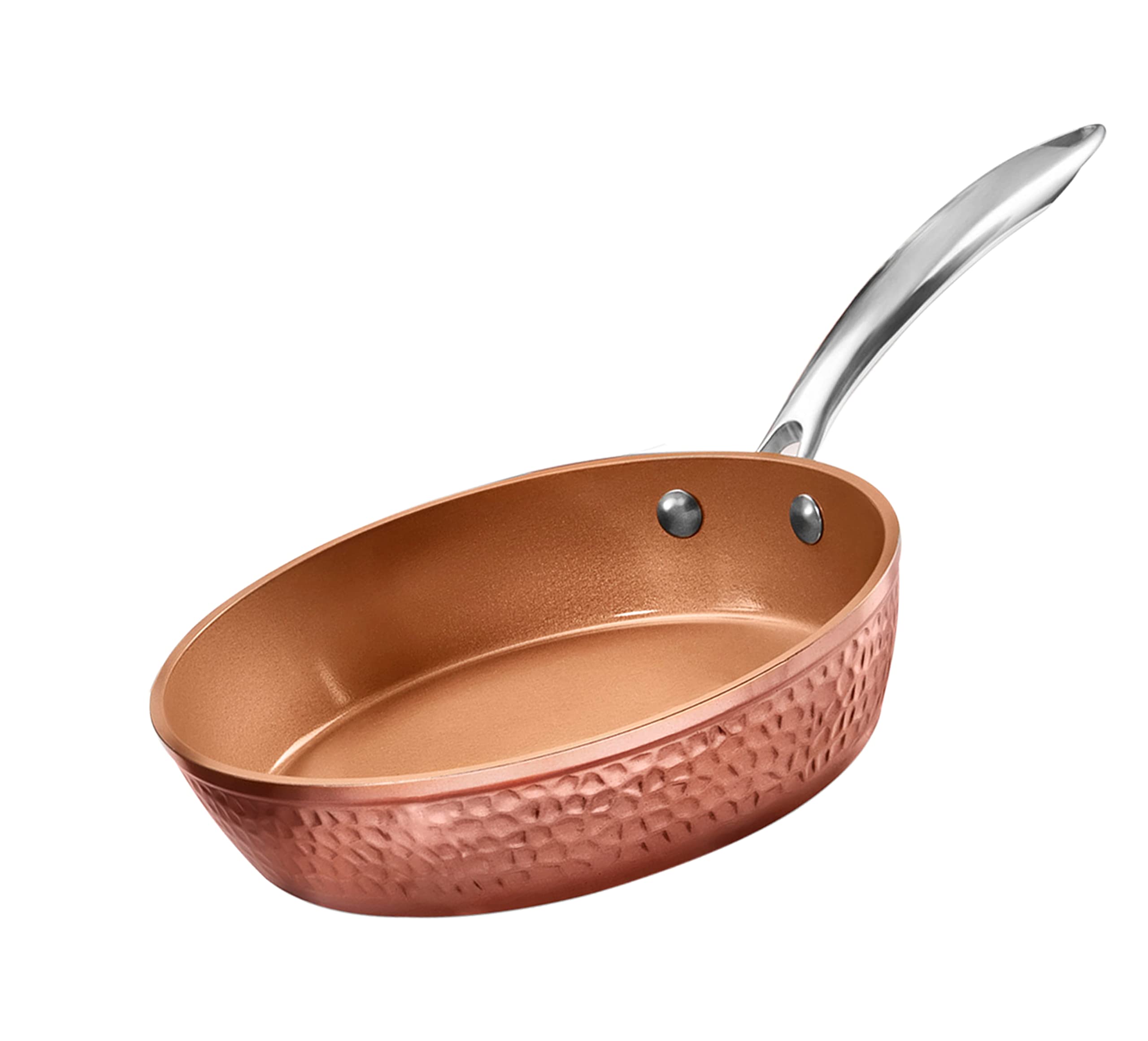 Sartén Gotham Steel apta para horno y lavavajillas, limpieza sencilla.