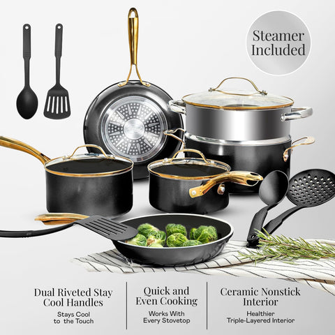Cacerola Gotham Steel 1.5qt con tapa para hervir rápido.