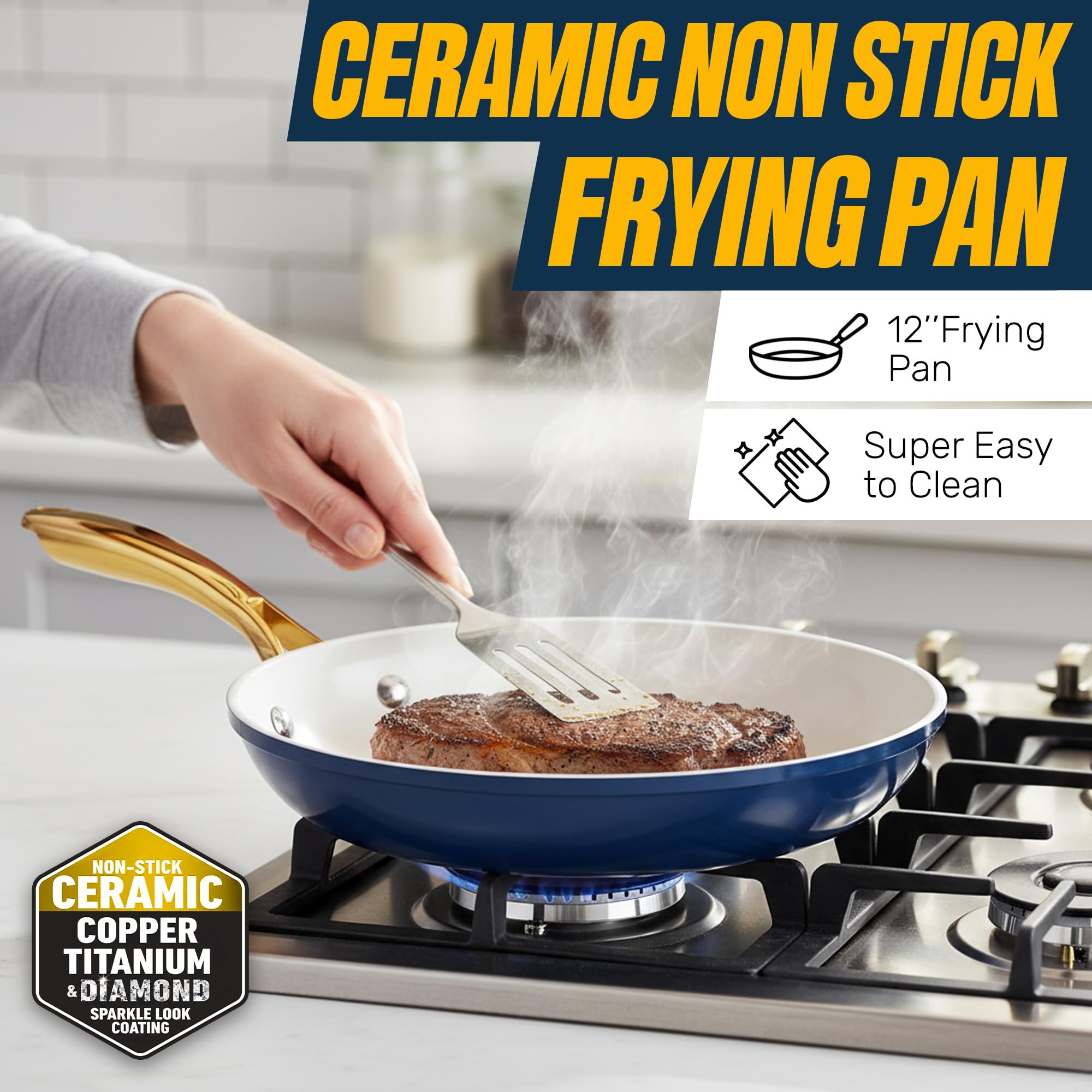 Gotham Steel Colección Oro: cazo 1qt con tapa ideal para hervidos suaves