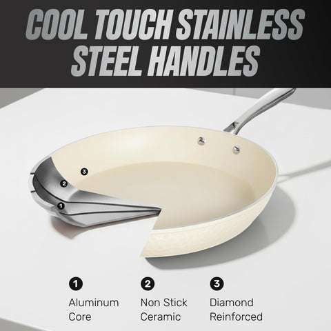 Manos ergonómicas de Gotham Steel Hammered, manejo cómodo al cocinar.