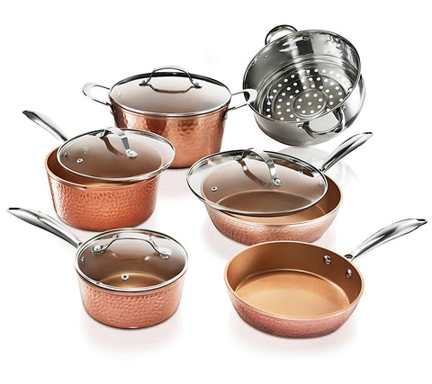Gotham Steel Hammered 15pc, conjunto listo para desempaquetar y empezar a cocinar.