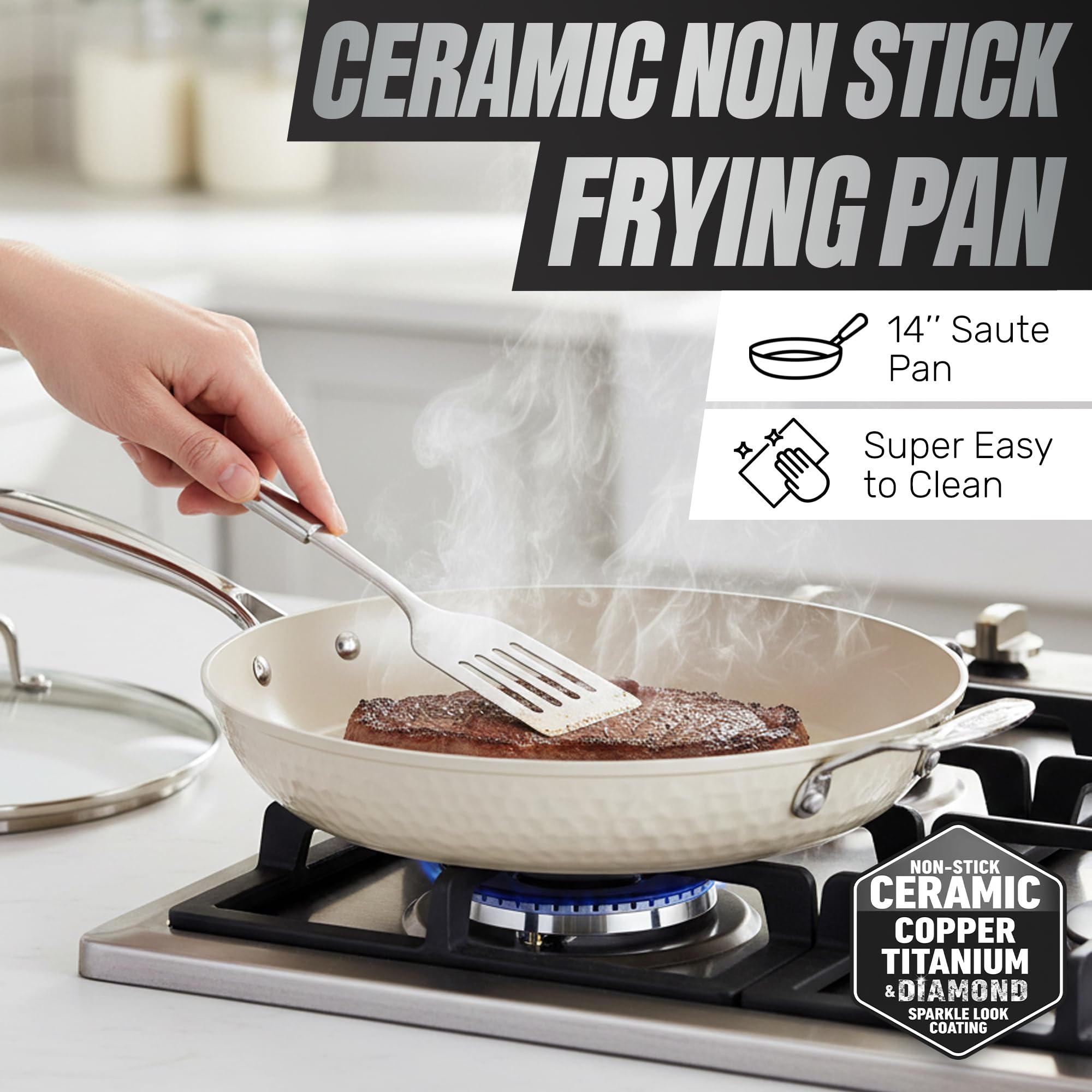 Gotham Steel Hammered, superficie cerámica antiadherente para cocinar con menos aceite.