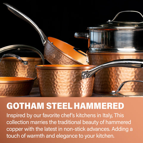 Gotham Steel Hammered, superficie cerámica antiadherente para cocinar con menos aceite.