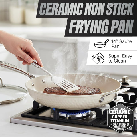Gotham Steel Hammered, superficie cerámica antiadherente para cocinar con menos aceite.