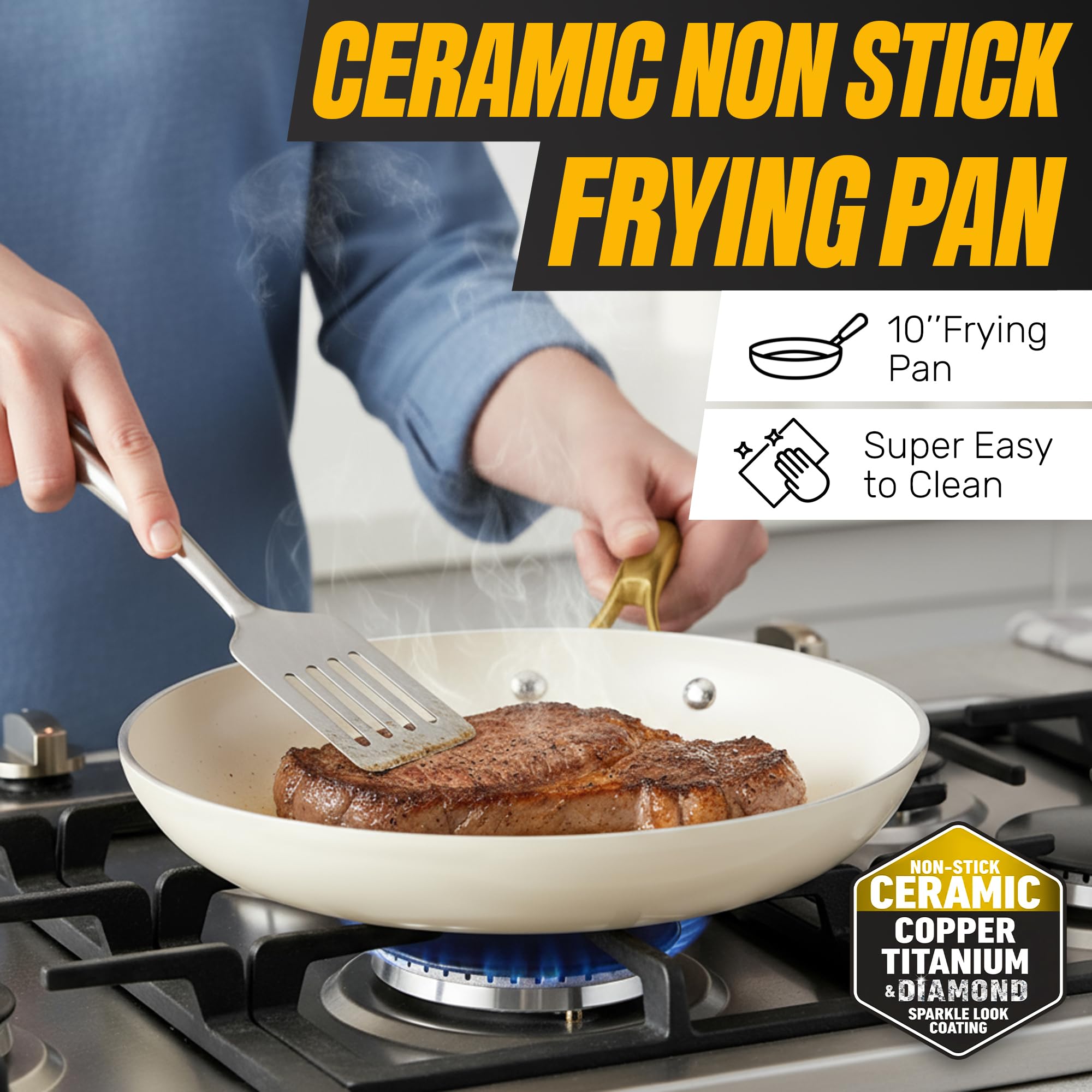 Gotham Steel cacerola 1.5 Qt con tapa, uso versátil