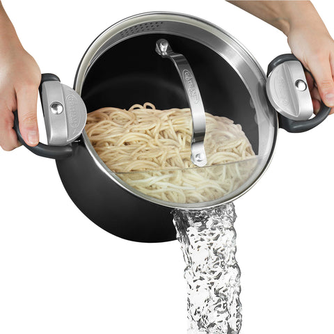 Olla Gotham Steel 5 qt con tapa filtrante integrada para escurrir pasta