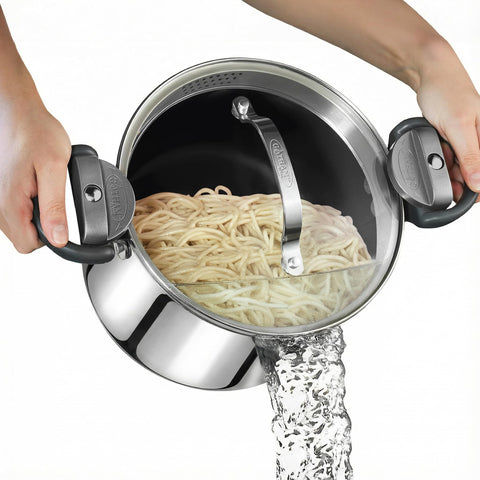 GOTHAM STEEL olla 8qt con tapa coladora integrada para escurrir pasta fácilmente
