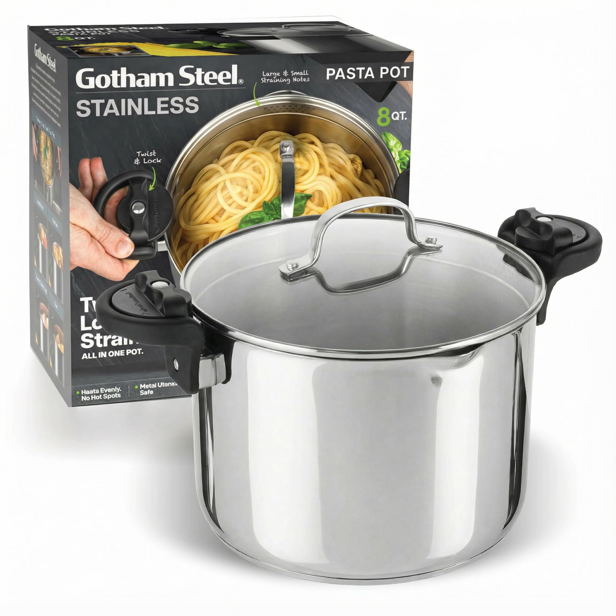 GOTHAM STEEL olla 8qt mango ergonómico para manejo cómodo