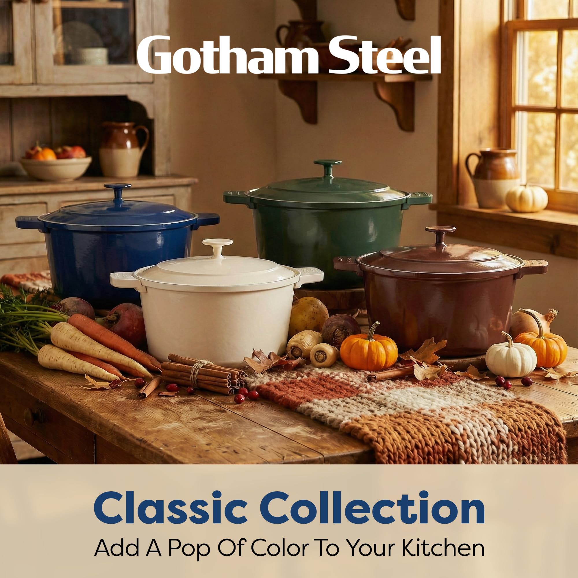 Diseño compacto y estilizado de Gotham Steel, ideal para familias y comidas compartidas.
