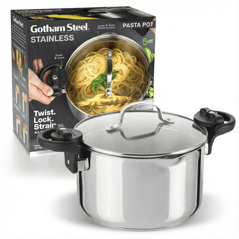 Olla Gotham Steel resistente a utensilios metálicos para cocinar sin rayones.