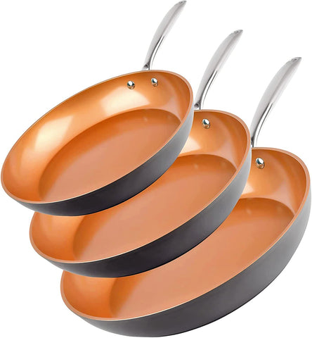 Gotham Steel Pro: set de tres sartenes con cerámica antiadherente para cocción uniforme.