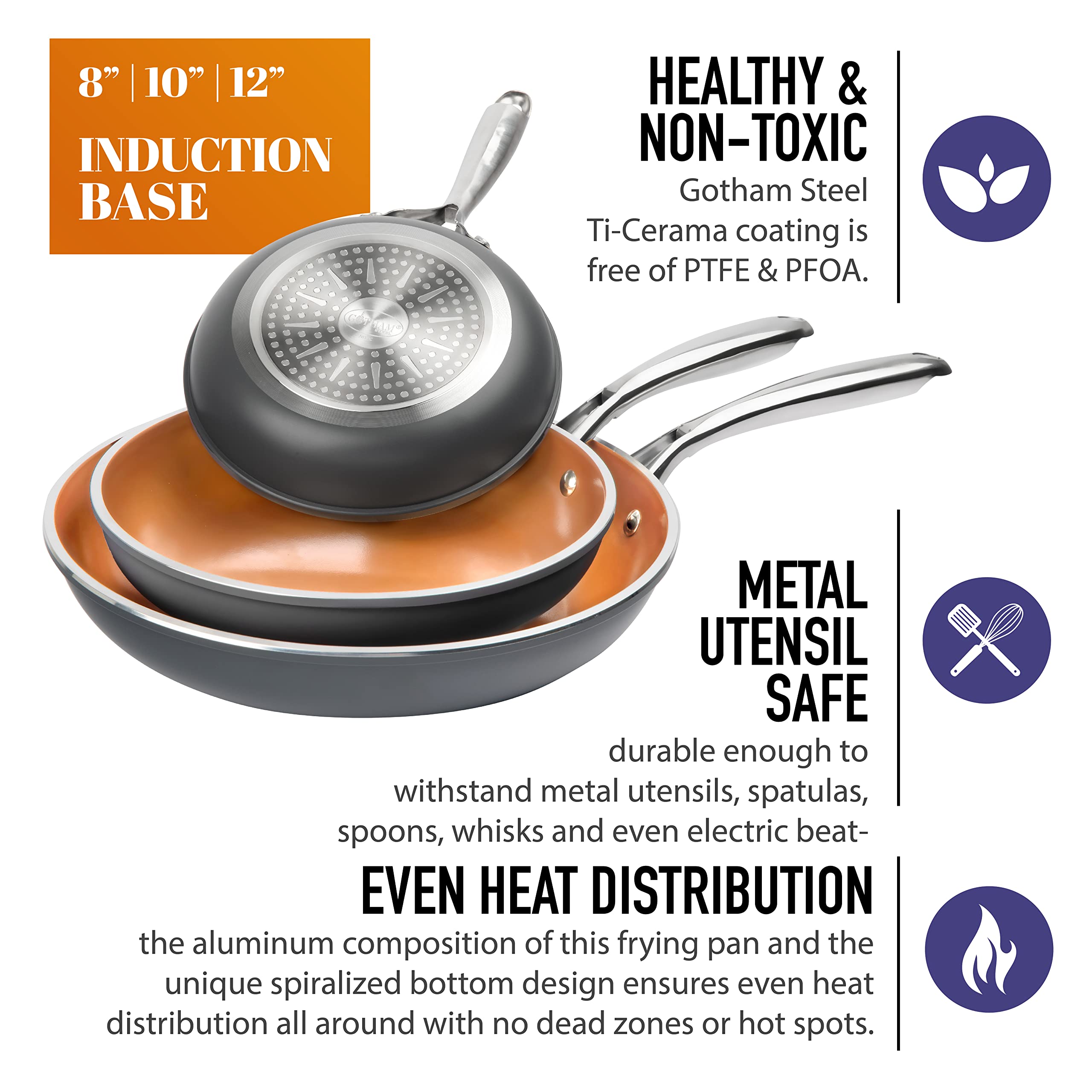 Gotham Steel Pro: sartén de 10 pulgadas para saltear con distribución de calor.