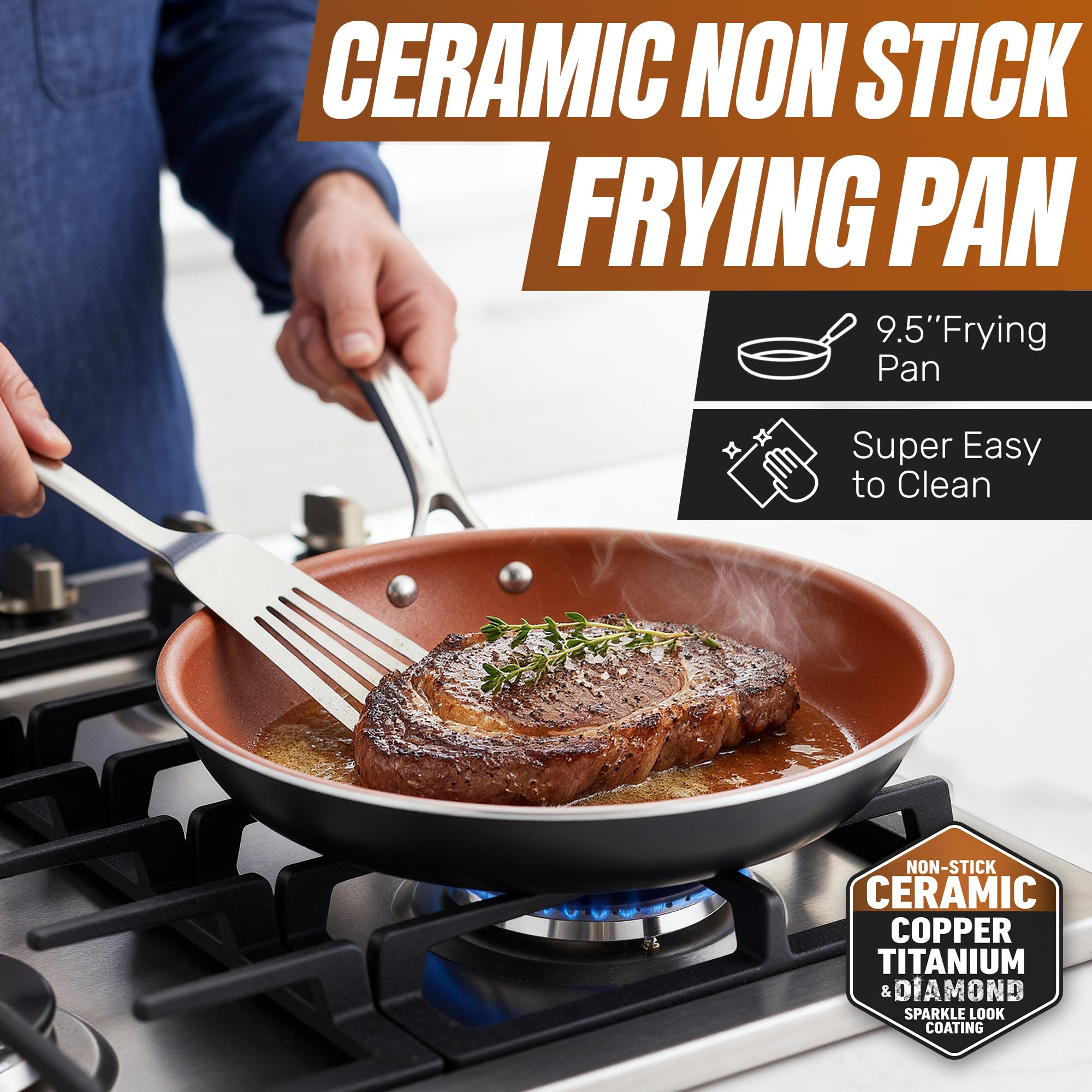 Gotham Steel, sartén de 10.25 pulgadas con tapa para recetas versátiles.