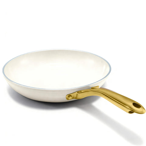 Sartén Gotham Steel 12 pulgadas crema, superficie cerámica antiadherente para cocina limpia.