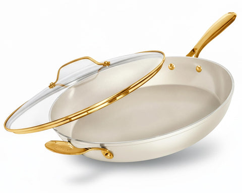 Sartén Gotham Steel de 14 pulgadas con tapa para porciones familiares.