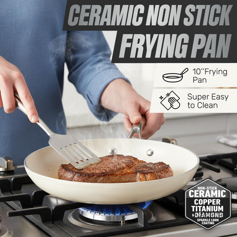 GOTHAM STEEL sartén cerámica crema diseño moderno para cocina saludable