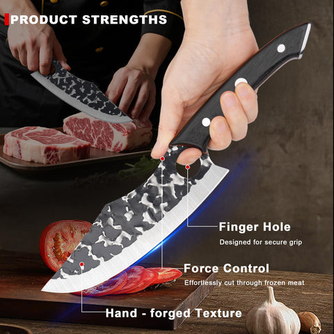 Cuchillo GourmetEdge: diseño con orificio en la hoja para agarre seguro