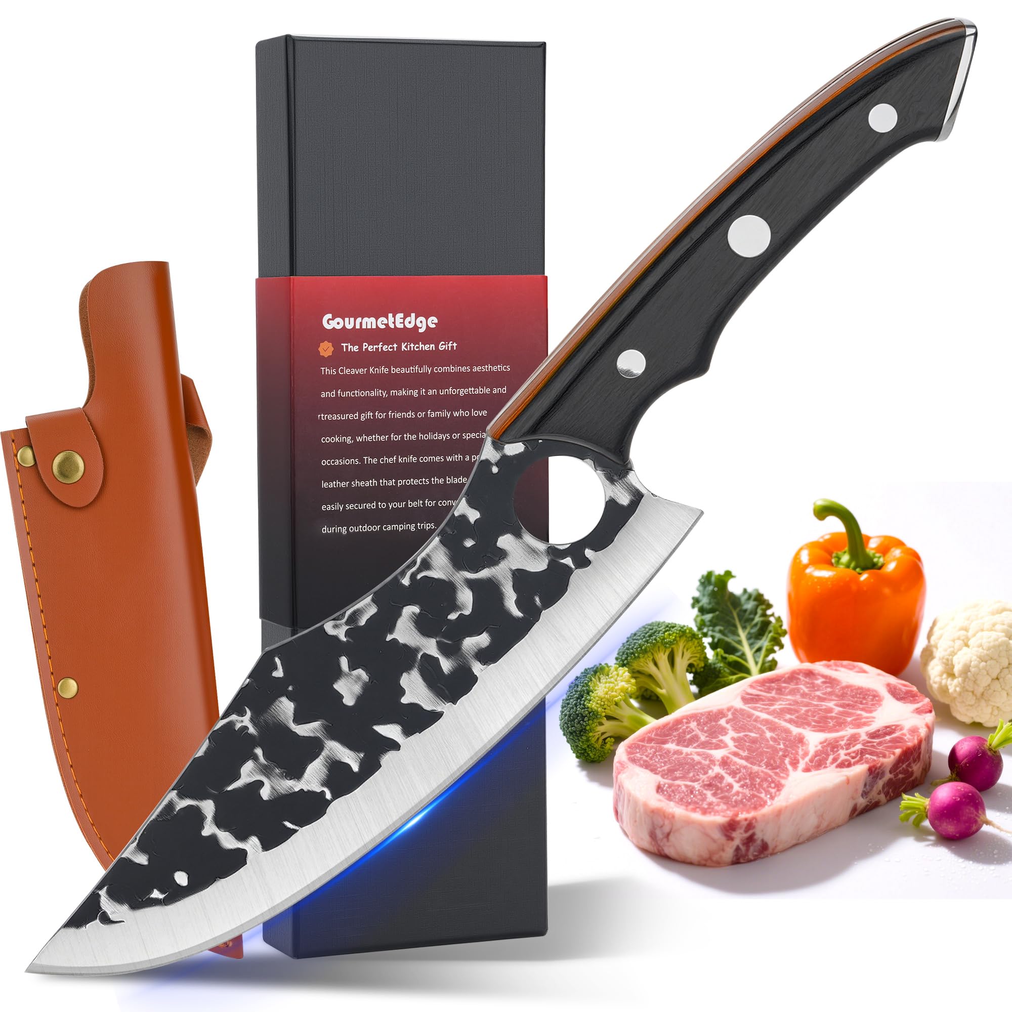 Cuchillo GourmetEdge con mango ergonómico de roble para agarre cómodo