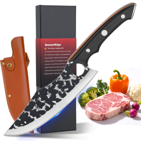 Cuchillo GourmetEdge con mango ergonómico de roble para agarre cómodo