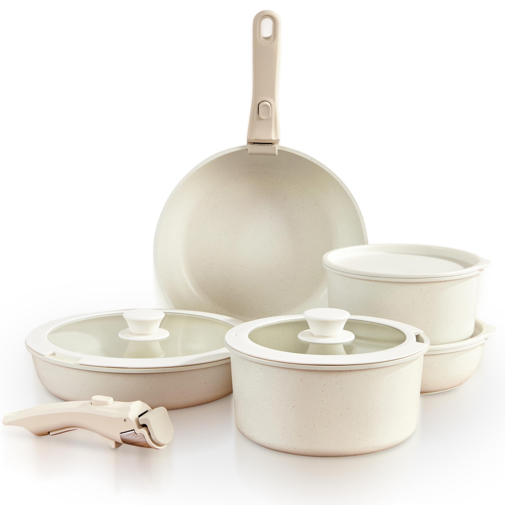 Gourmetific set 11 piezas crema: conjunto versátil con recubrimiento cerámico antiadherente.