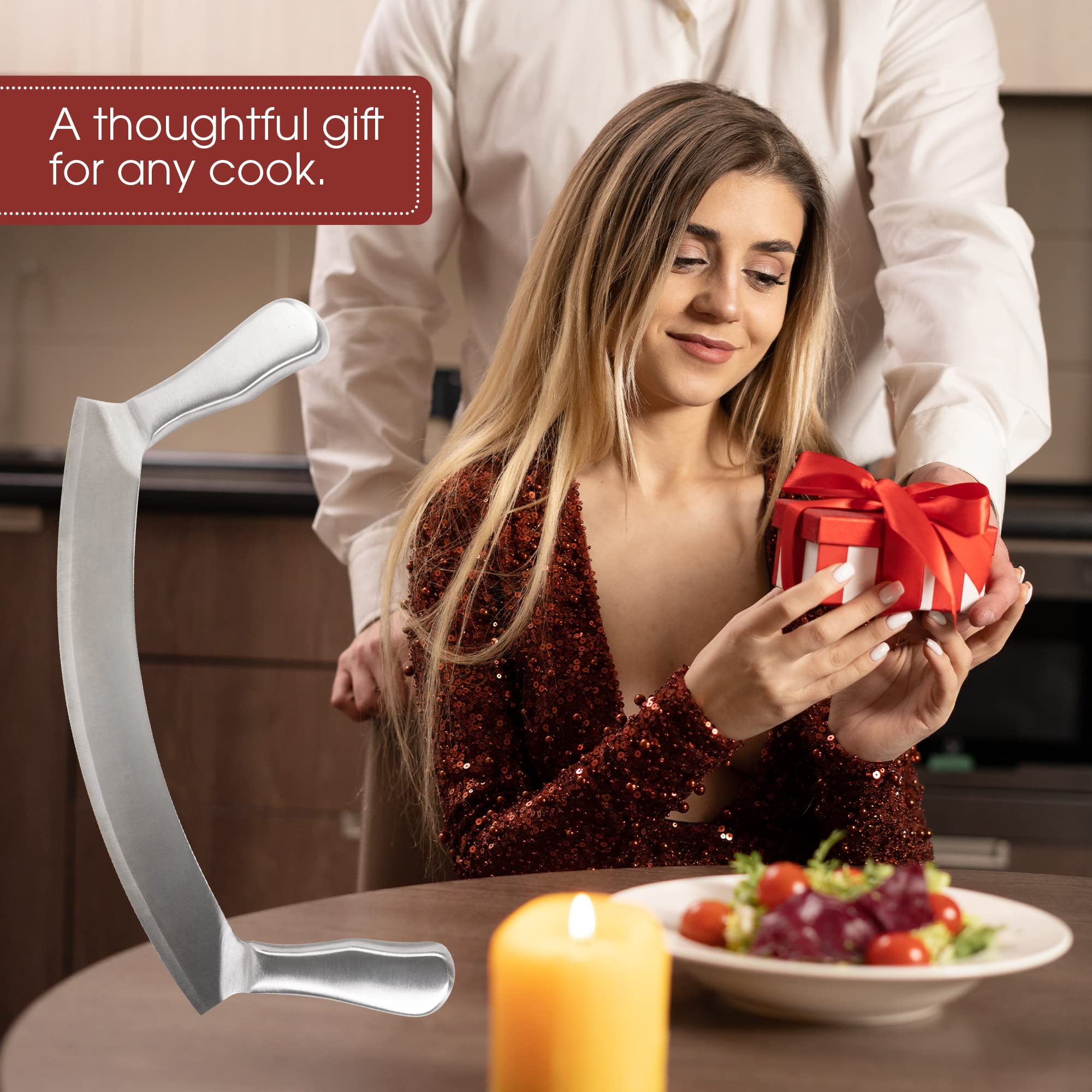 Diseño ergonómico de Gourmetly Mezzaluna para balanceo cómodo