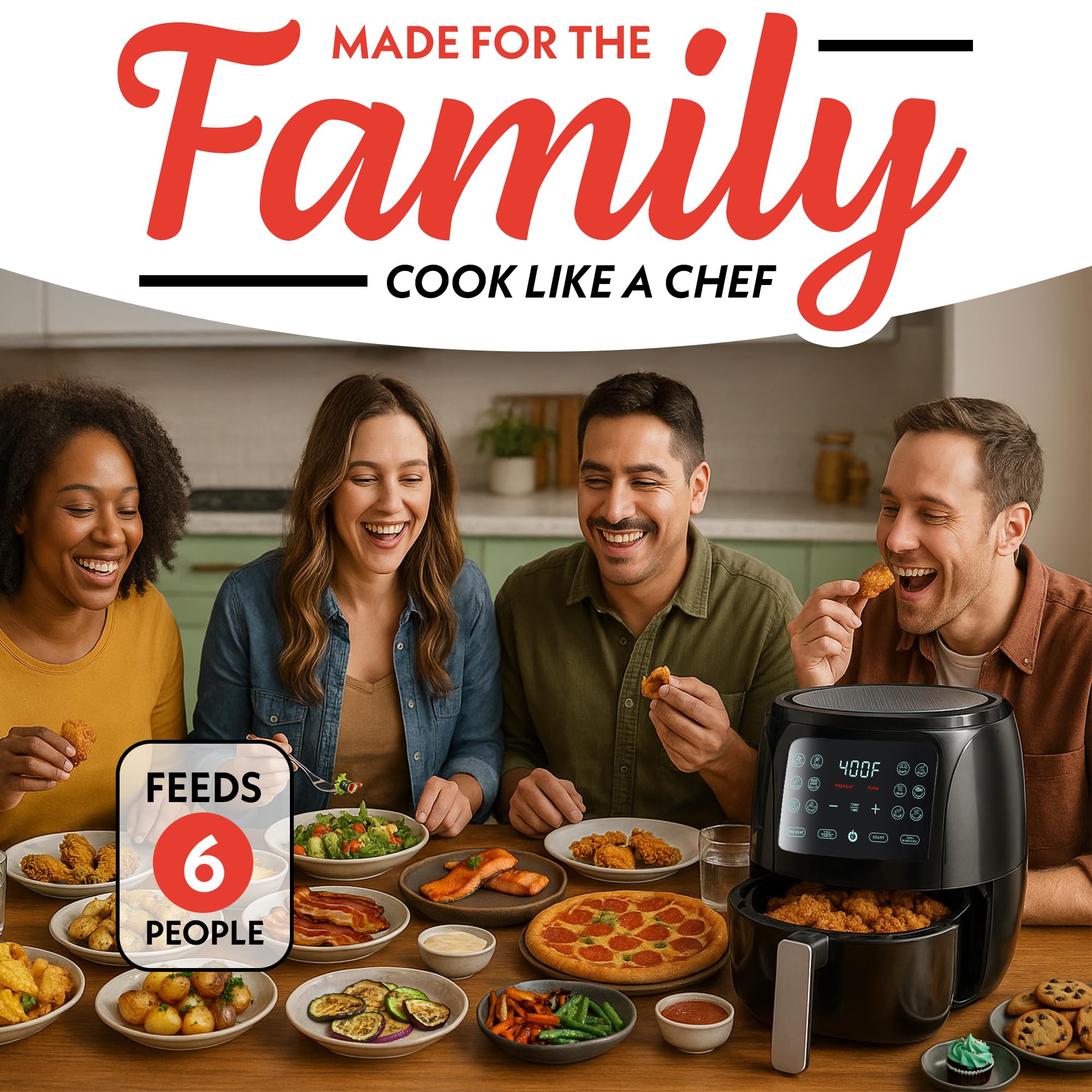 Diseño compacto en negro de la Gourmia Air Fryer