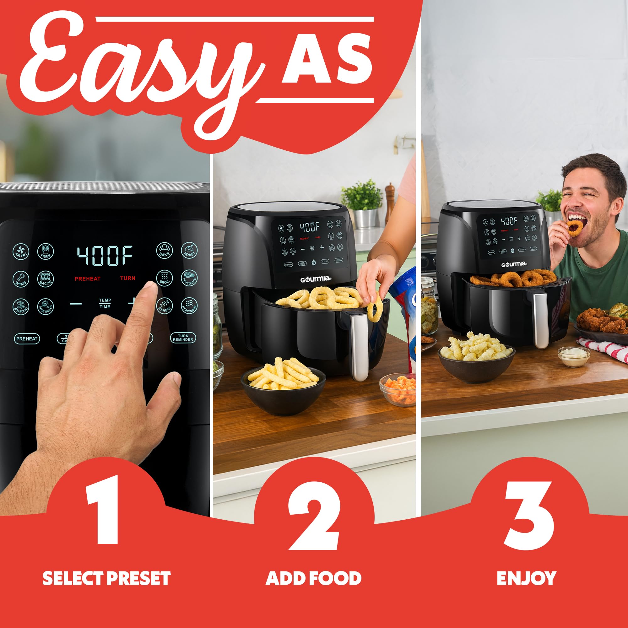 Uso familiar de Gourmia Air Fryer para comidas diarias