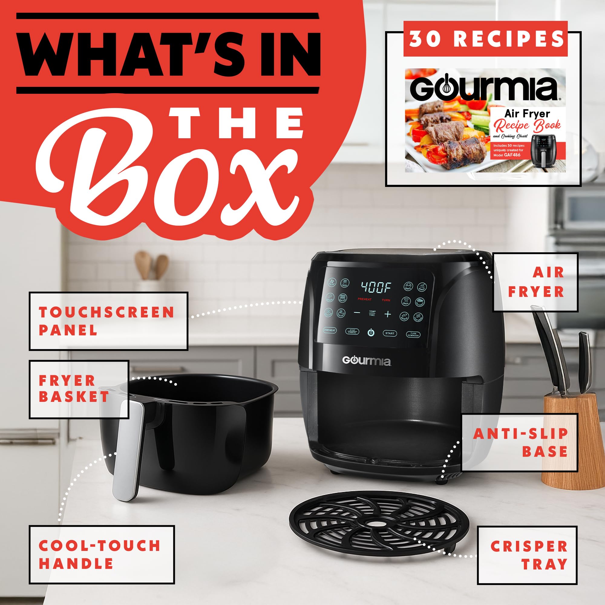 Gourmia Horno Freidora de Aire 4 Qt pan tostado crujiente para desayunos.