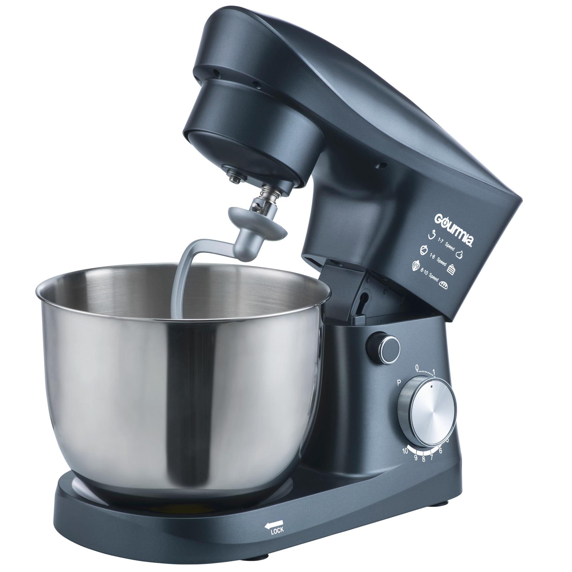 Gourmia batidora de pie 5qt con base antideslizante para mezcla estable.