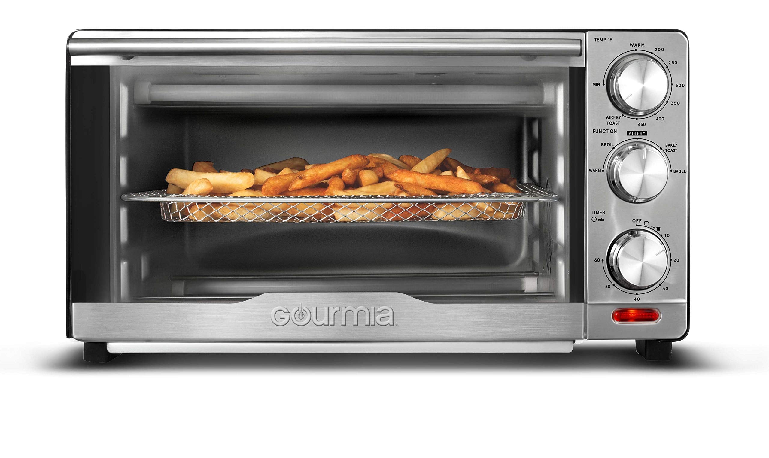 Gourmia GTF7350 vista frontal del horno freidora, cocción rápida y uniforme.