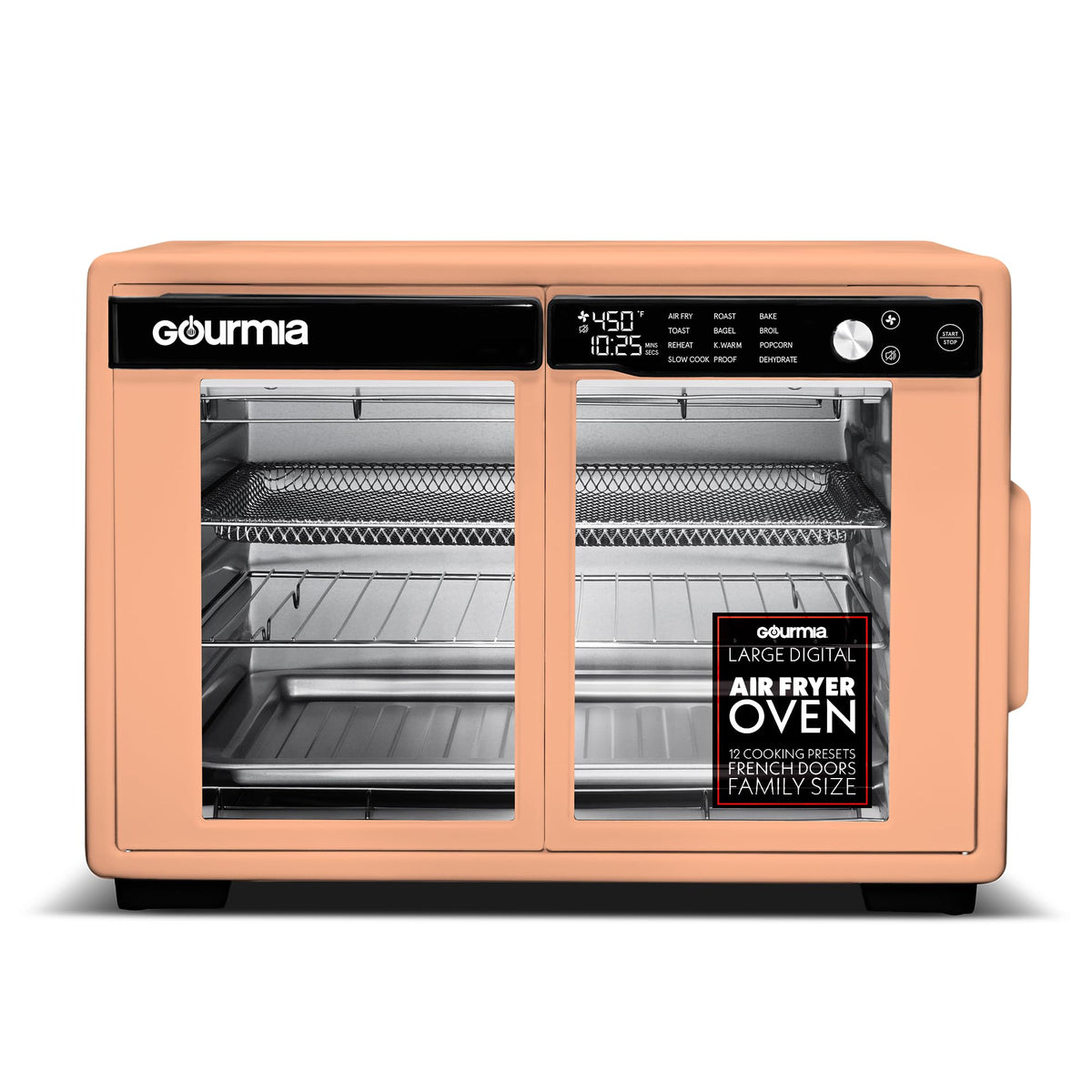 Gourmia horno con puerta francesa, gran capacidad para comidas familiares.