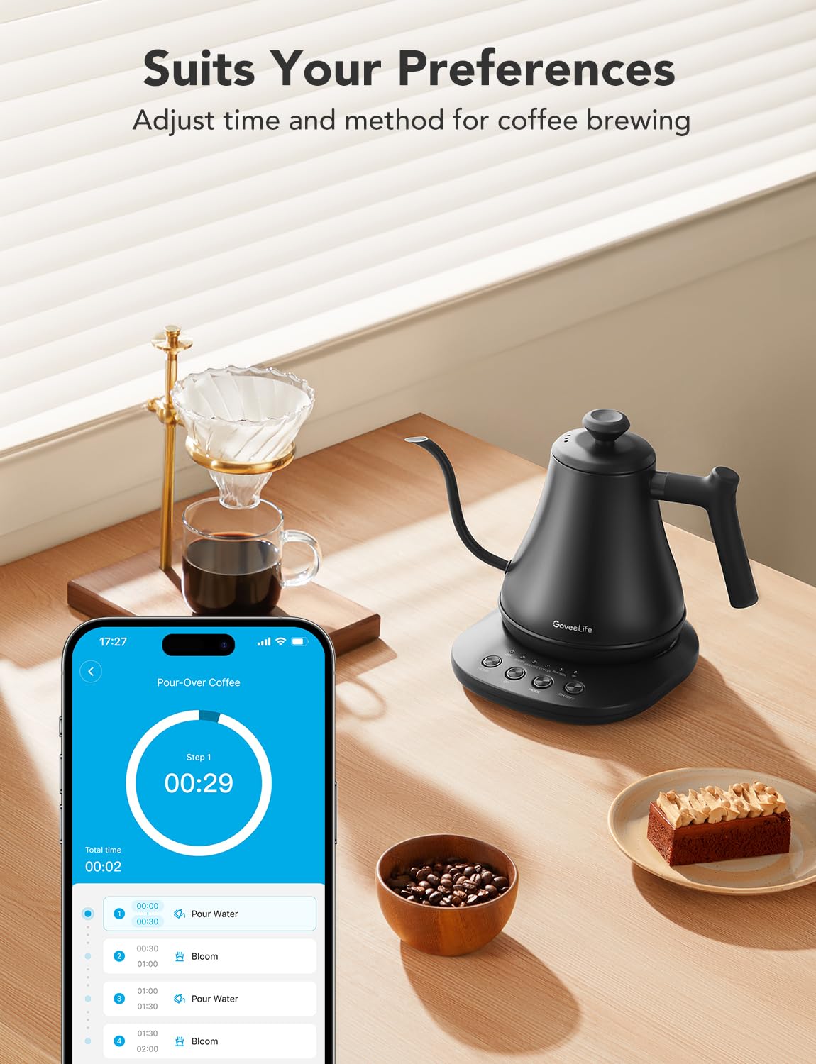 GoveeLife capacidad 0,8 L para dos tazas sin recarga.