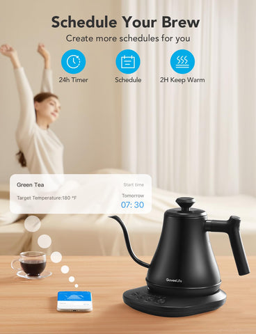 GoveeLife modos 5 para té, café y agua, con opciones versátiles.
