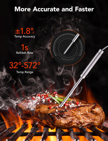 GoveeLife rango 32-572°F cubre diversas carnes y métodos.