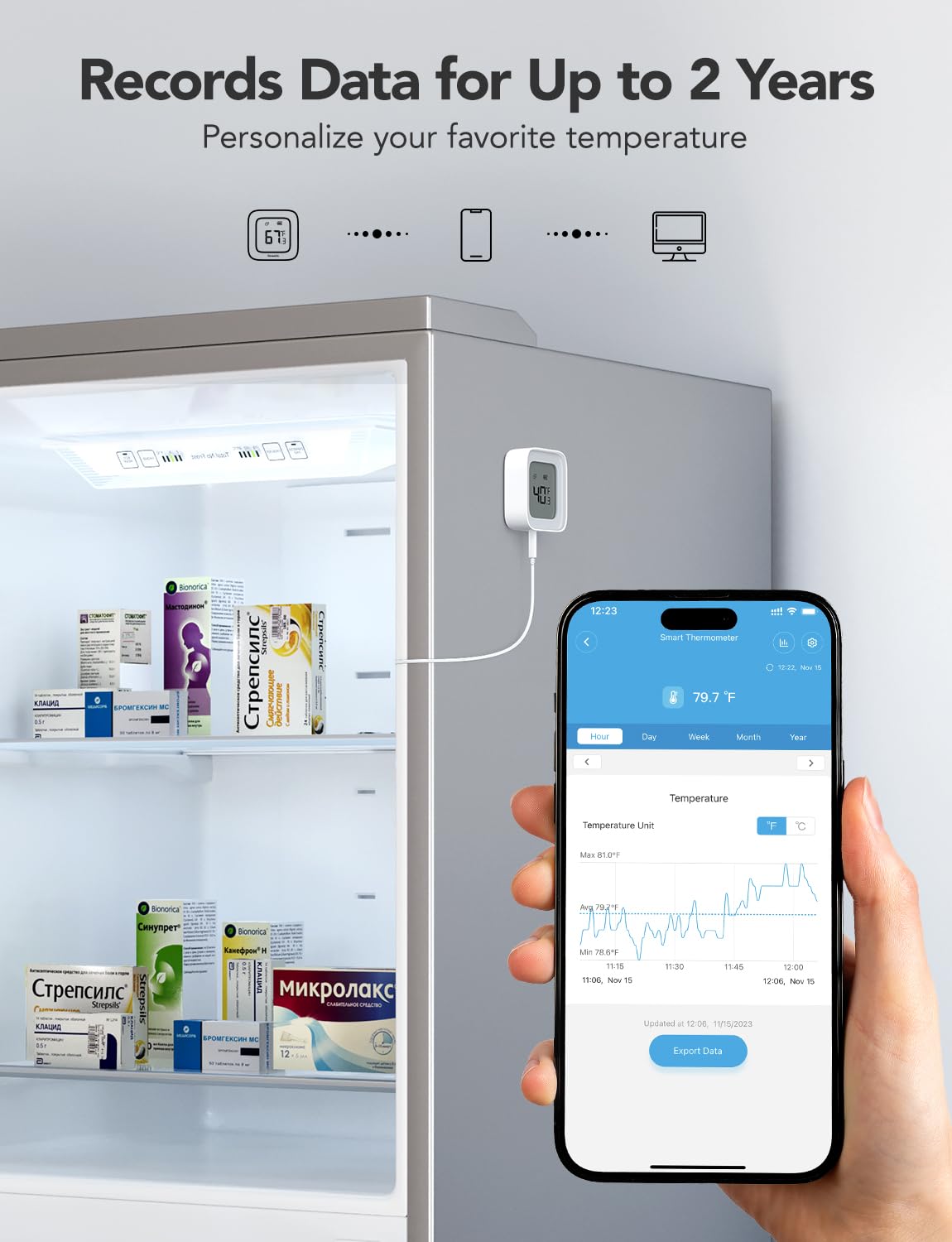 GoveeLife termómetro congelador cables delgados para instalación ordenada.
