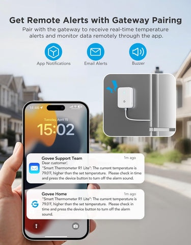 GoveeLife alarma de 80 dB para respuestas rápidas ante cambios de temperatura.