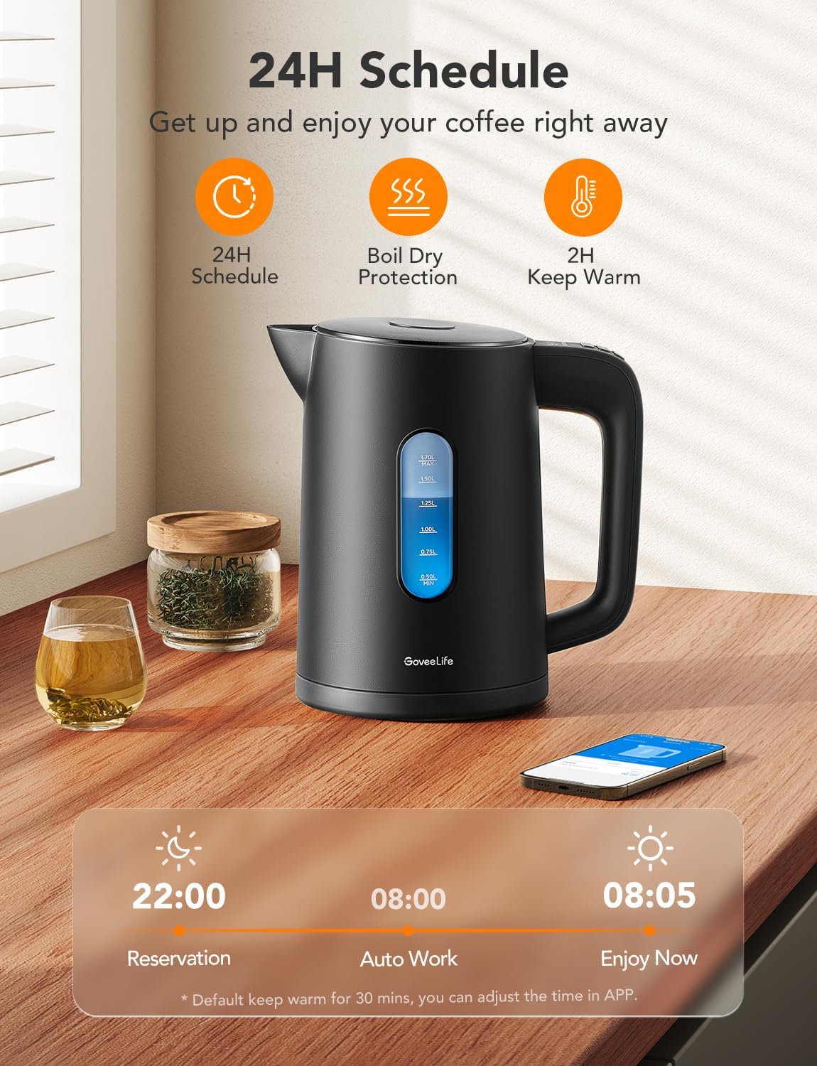 GoveeLife calienta en 5-7 minutos con potencia de 1500W para uso inmediato.