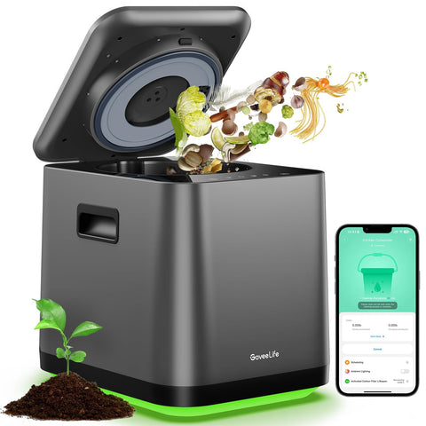 GoveeLife Composter 3L, vista frontal, facilita compostar y reducir residuos.