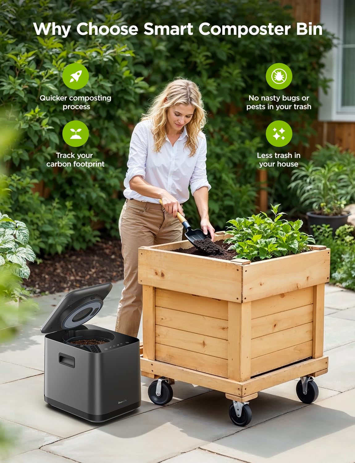 GoveeLife Composter panel táctil, inicia y supervisa el proceso rápidamente.