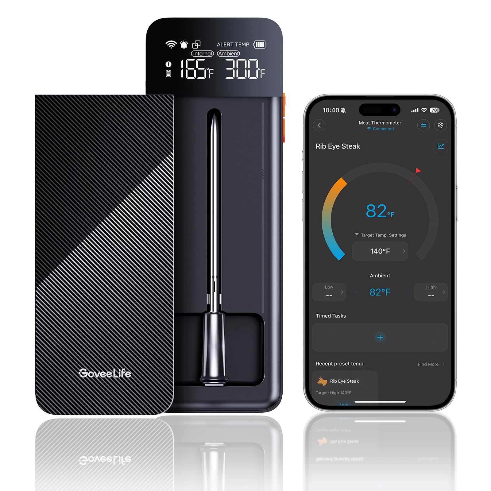 Termómetro GoveeLife con base digital muestra lectura en tiempo real